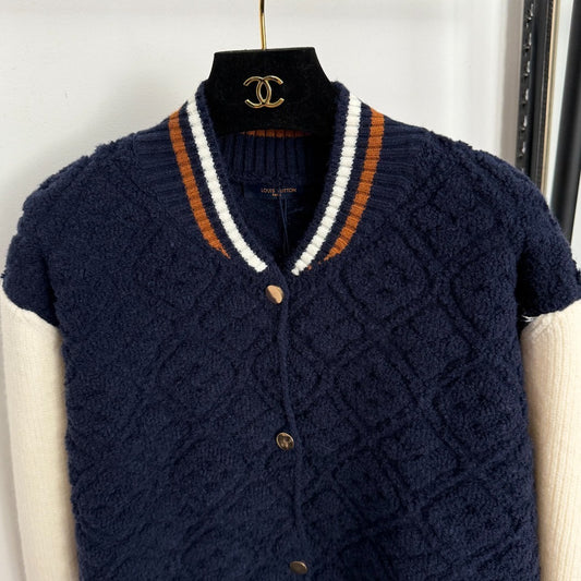 Monogram Toweling LV Varsity Jacket – Navy Wool-Cashmere Knit Bomber