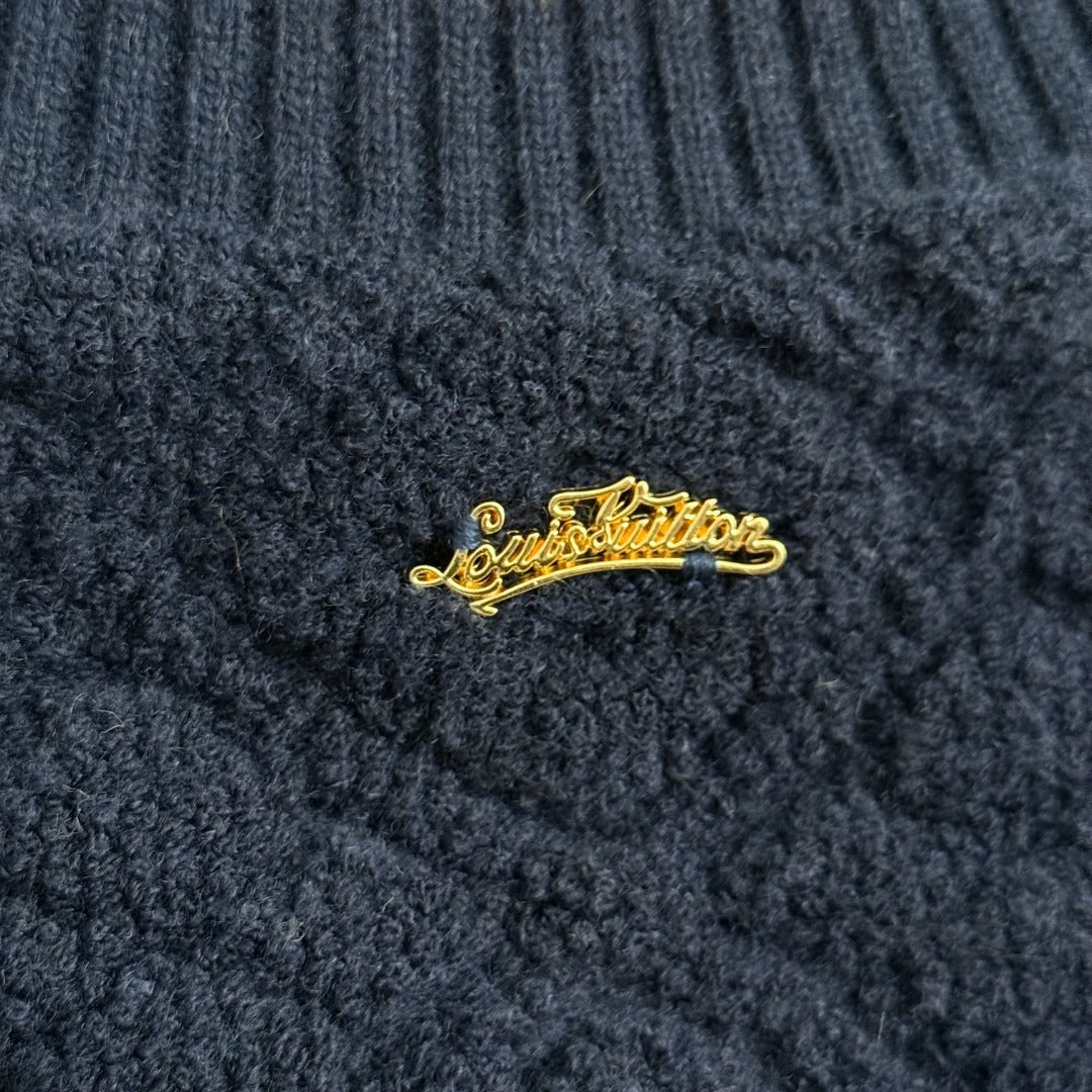 Monogram Toweling LV Varsity Jacket – Navy Wool-Cashmere Knit Bomber