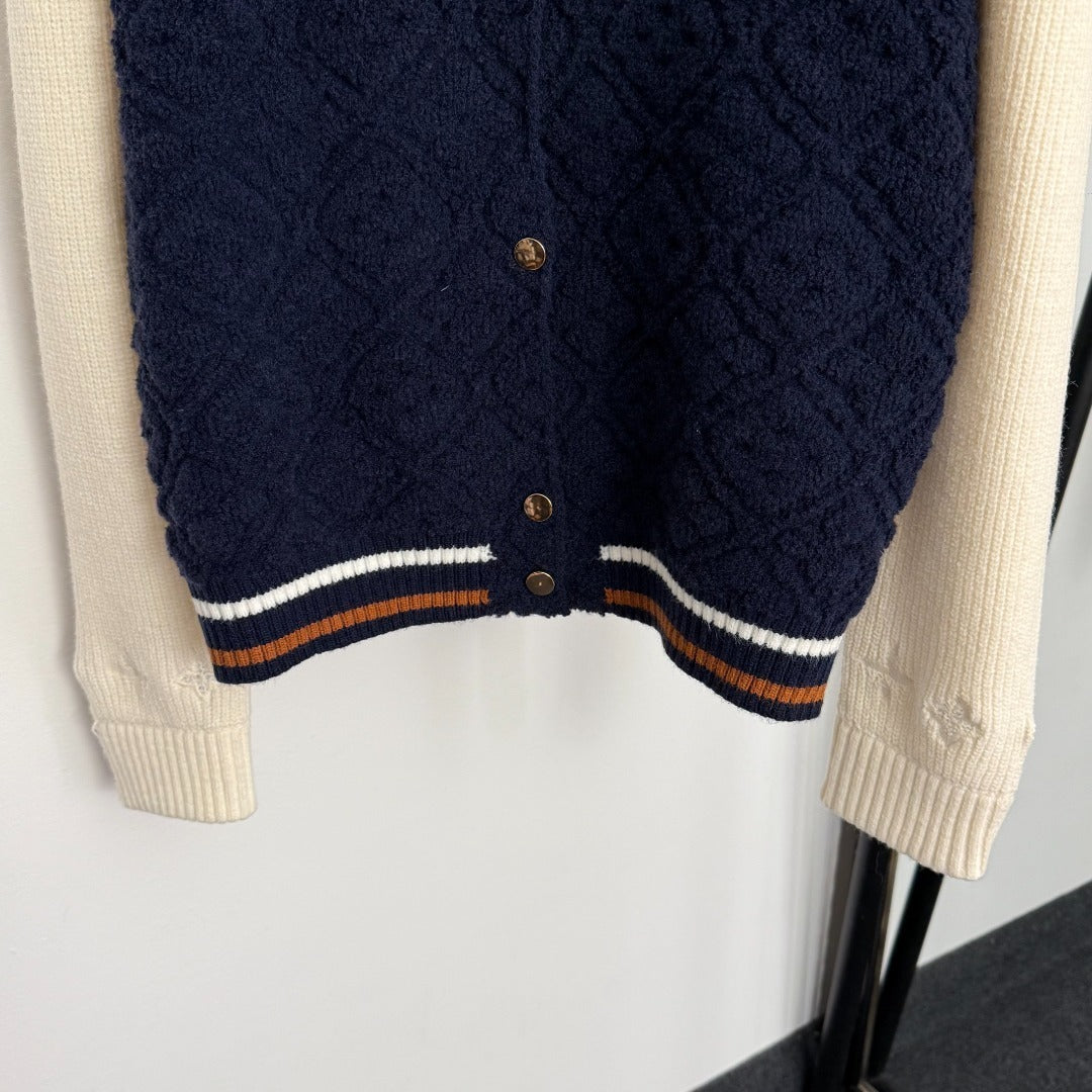 Monogram Toweling LV Varsity Jacket – Navy Wool-Cashmere Knit Bomber