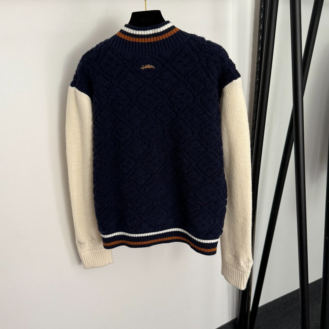Monogram Toweling LV Varsity Jacket – Navy Wool-Cashmere Knit Bomber
