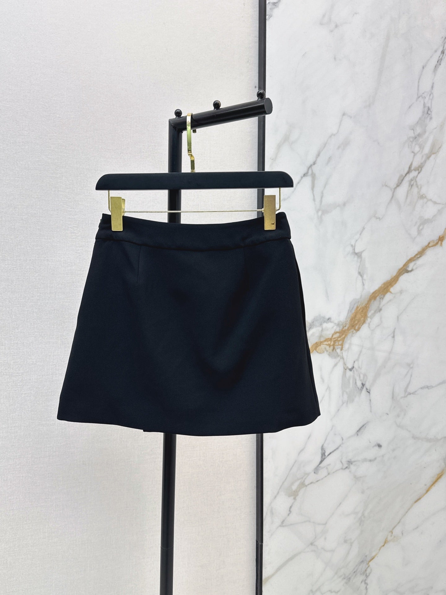 V-Gold Detail Wrap Skort – High-Density Asymmetric Tailored Skirt-Shorts