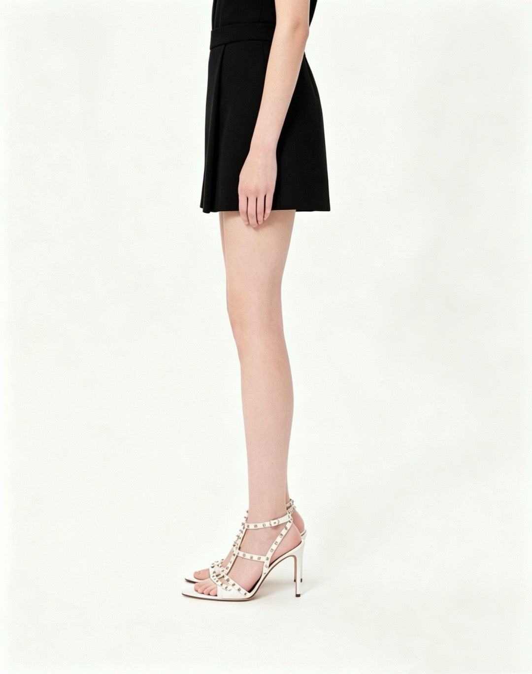 V-Gold Detail Wrap Skort – High-Density Asymmetric Tailored Skirt-Shorts