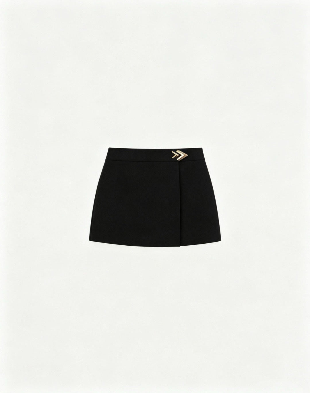 V-Gold Detail Wrap Skort – High-Density Asymmetric Tailored Skirt-Shorts