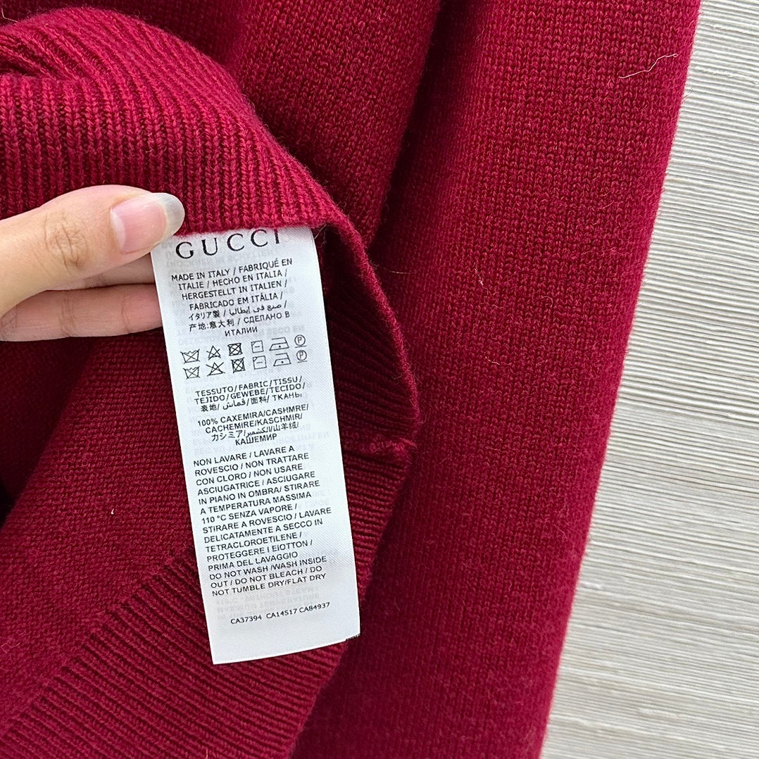Gucci Fine Knit Wool Sweater – Web Stripe Intarsia in Rosso Ancora