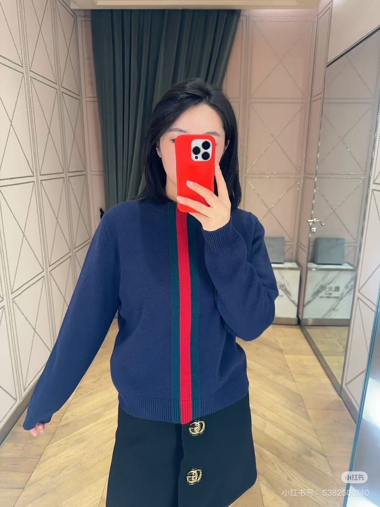 Gucci Fine Knit Wool Sweater – Web Stripe Intarsia in Rosso Ancora