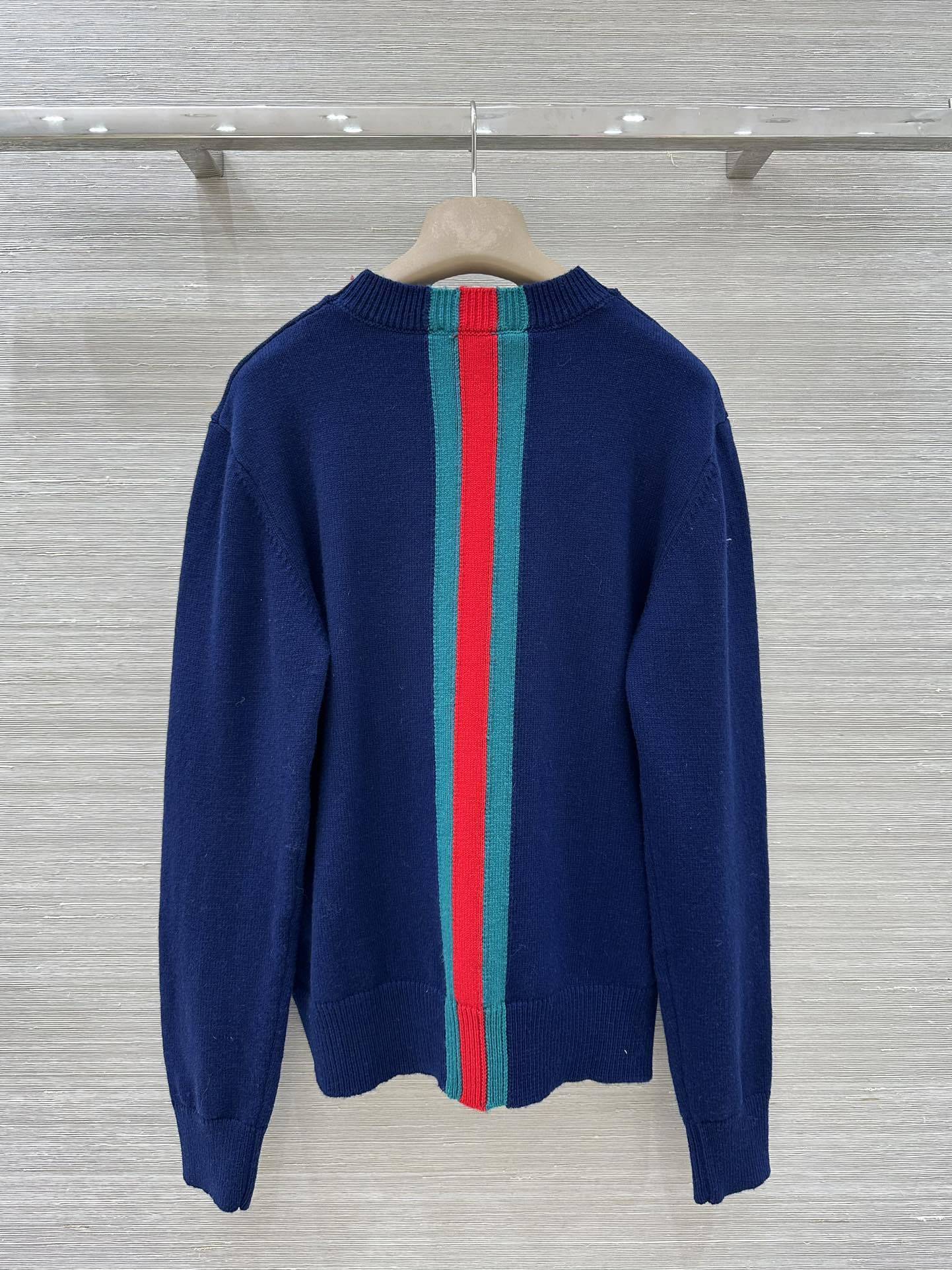Gucci Fine Knit Wool Sweater – Web Stripe Intarsia in Rosso Ancora