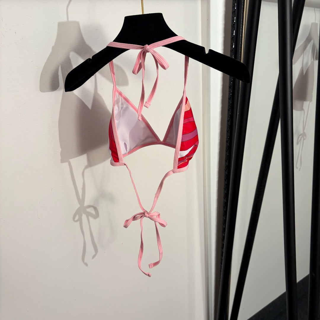 Marmo-Print 3-Piece Archive Set – Flamingo Pink String Bikini and 100% Silk Twill Sarong