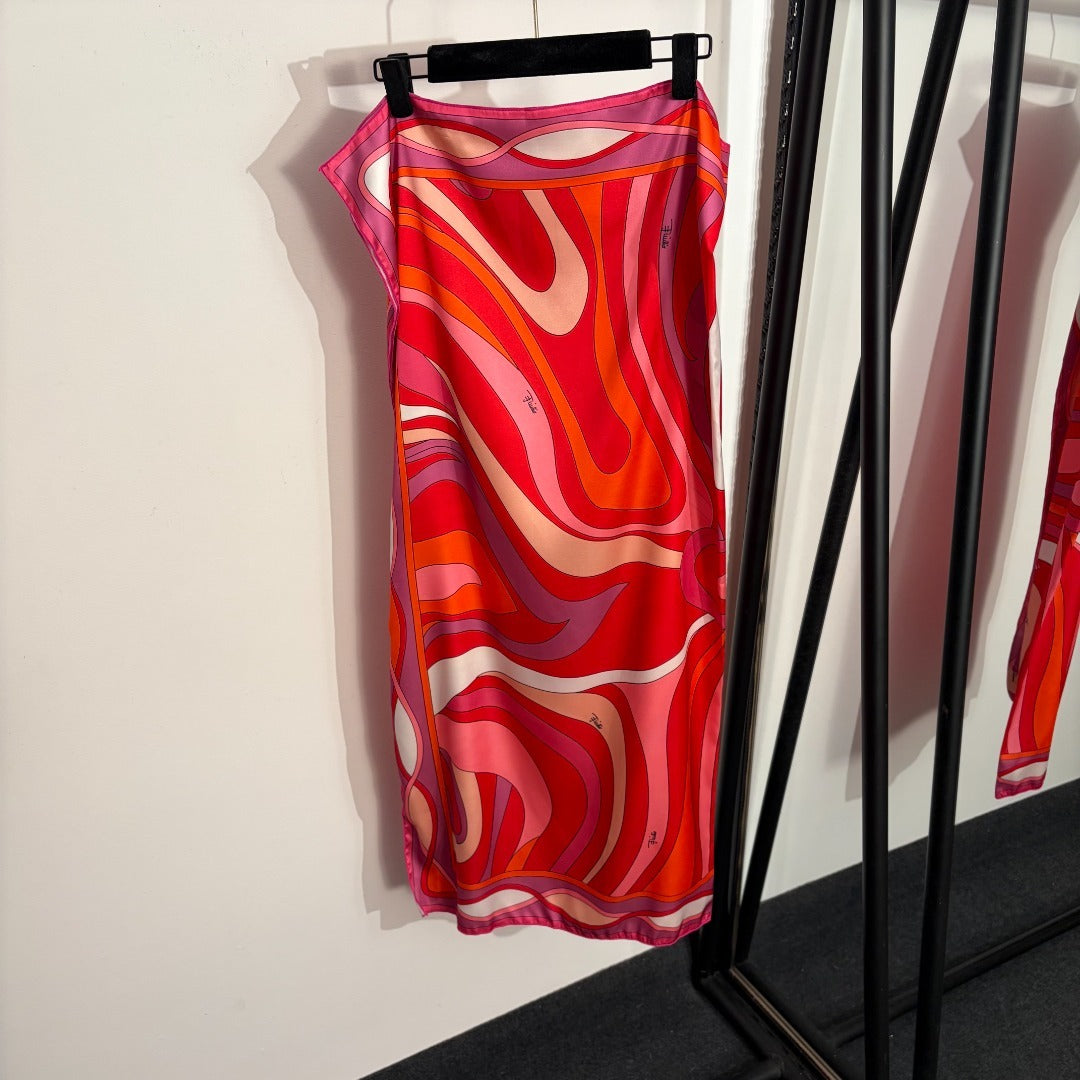 Marmo-Print 3-Piece Archive Set – Flamingo Pink String Bikini and 100% Silk Twill Sarong