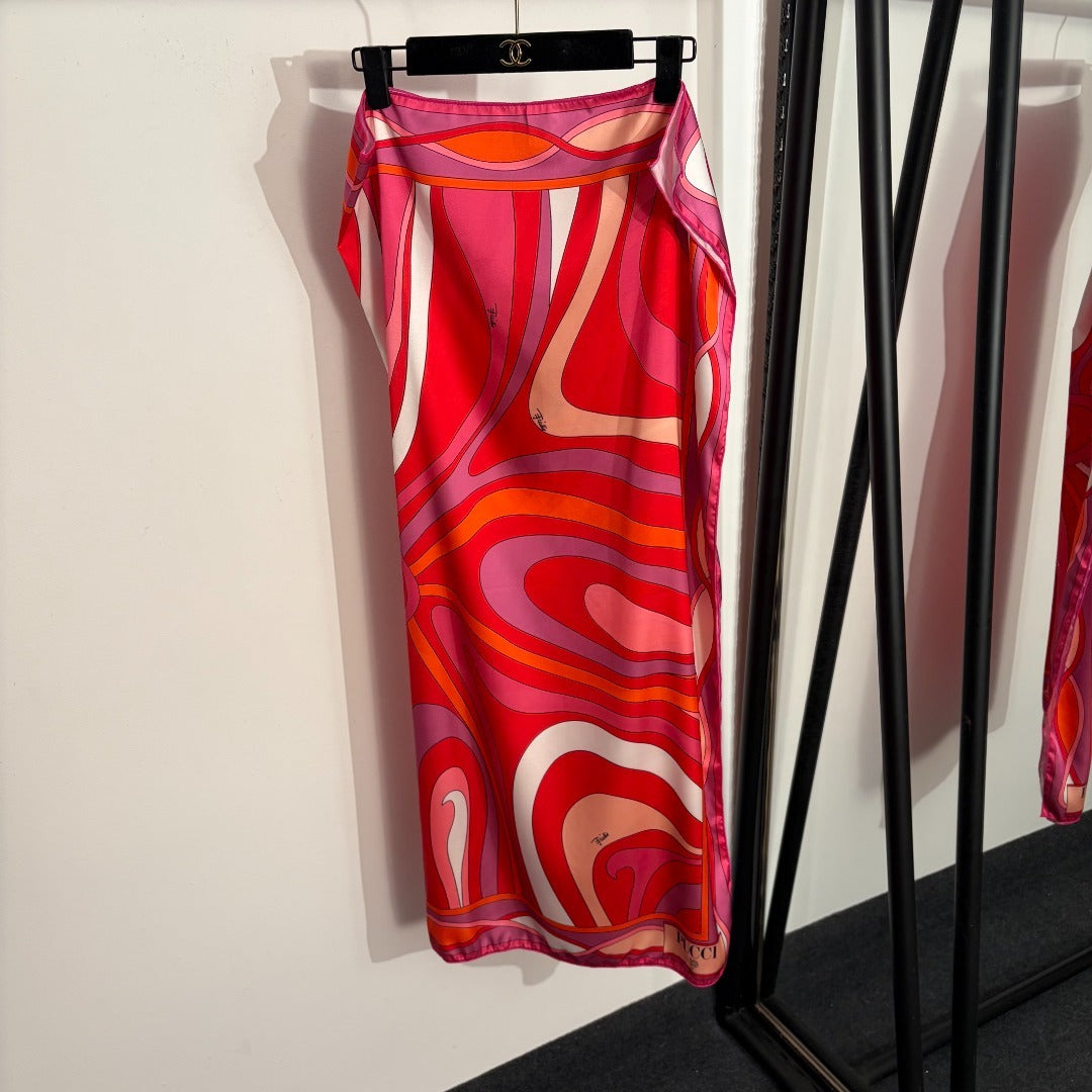 Marmo-Print 3-Piece Archive Set – Flamingo Pink String Bikini and 100% Silk Twill Sarong