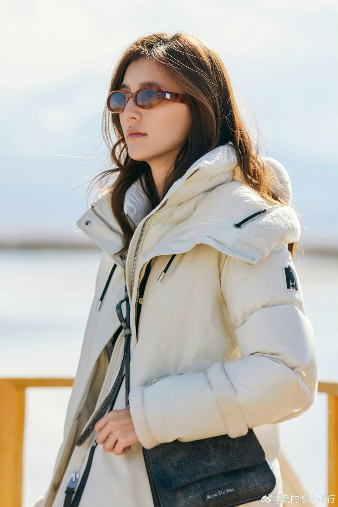 Cyrah Arctic Twill Down Parka – Cream Off-White Mixed-Media Jacket with Tonal Genuine Shearling