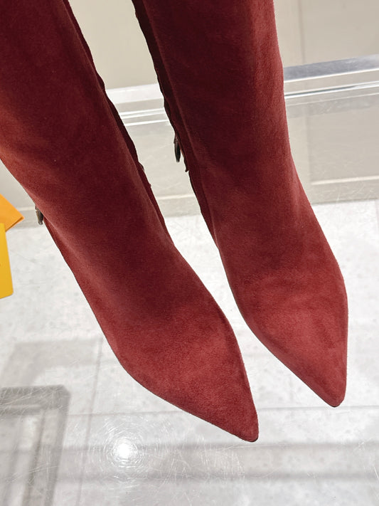 LV Blossom High Boot – Bordeaux Suede with Monogram Flower Heel