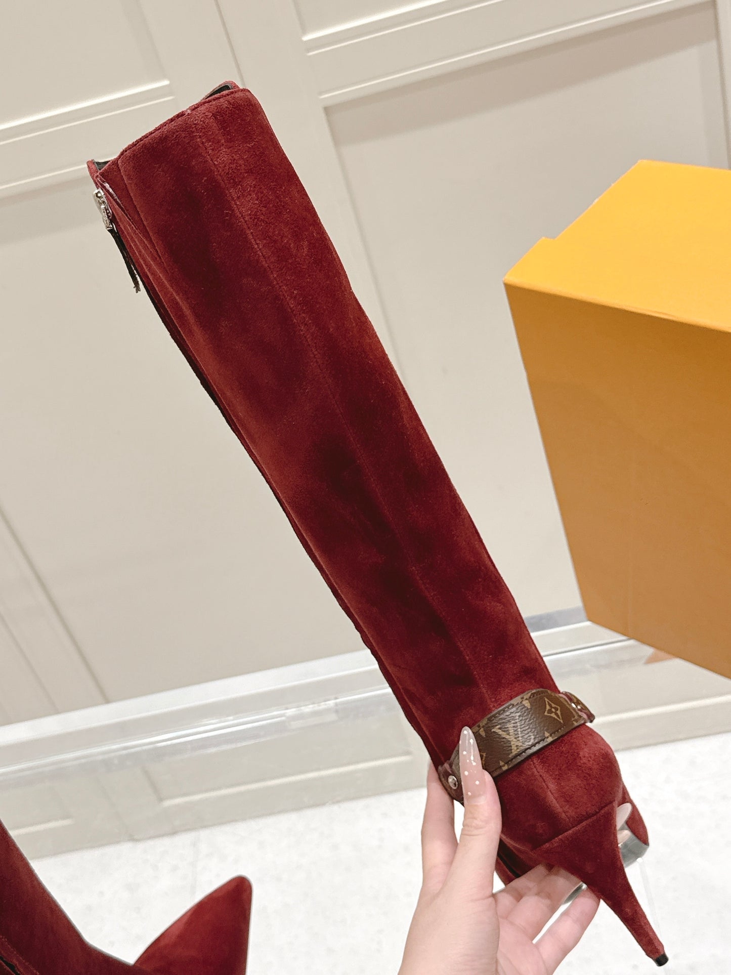 LV Blossom High Boot – Bordeaux Suede with Monogram Flower Heel