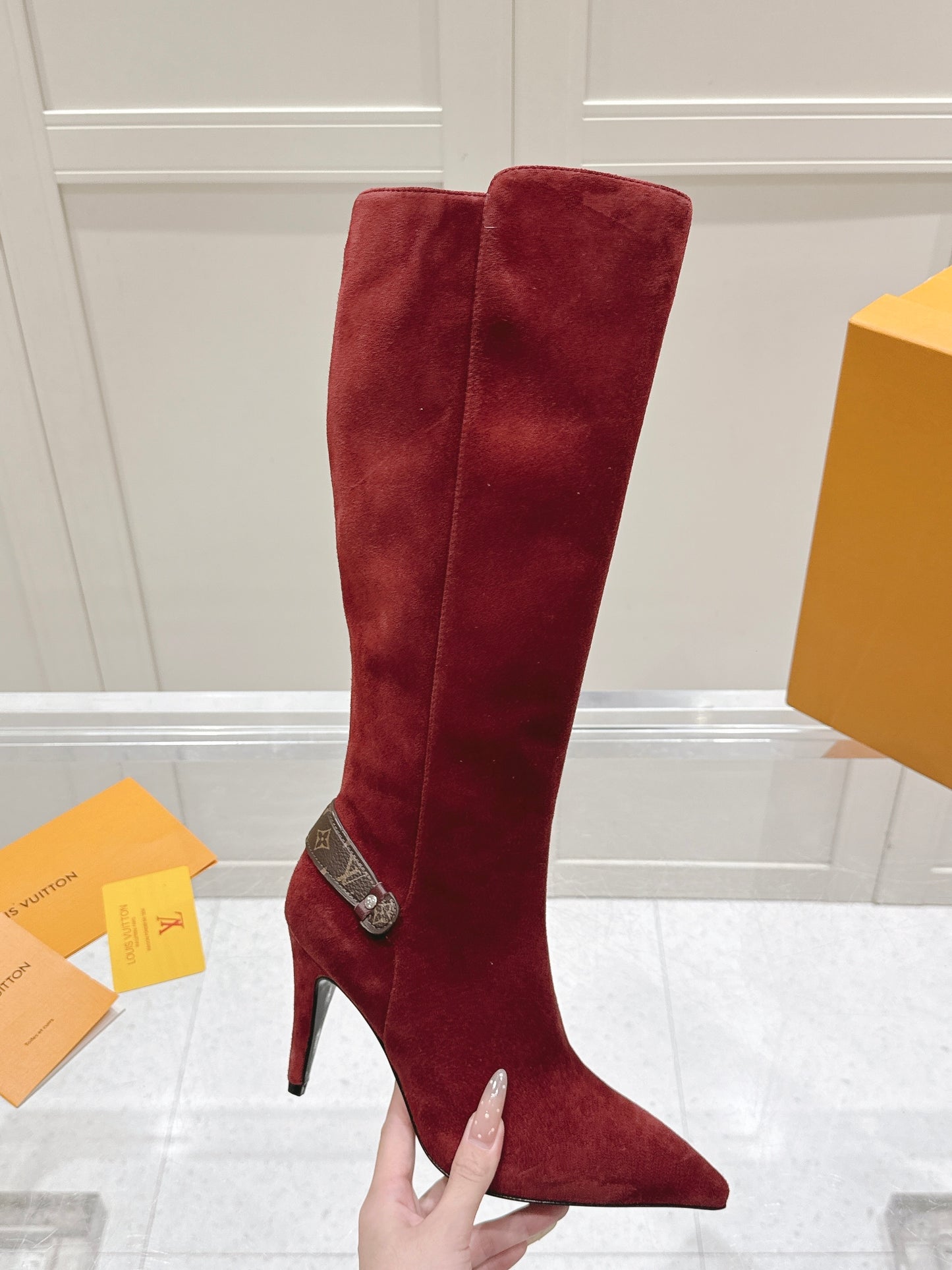 LV Blossom High Boot – Bordeaux Suede with Monogram Flower Heel
