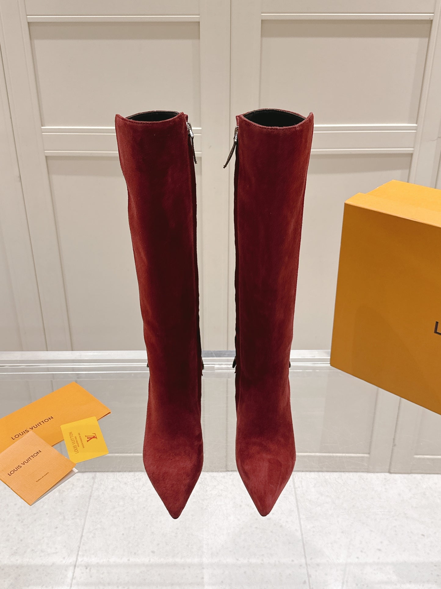 LV Blossom High Boot – Bordeaux Suede with Monogram Flower Heel