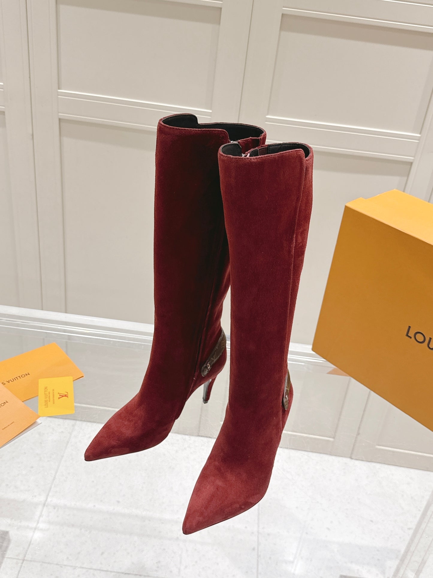 LV Blossom High Boot – Bordeaux Suede with Monogram Flower Heel