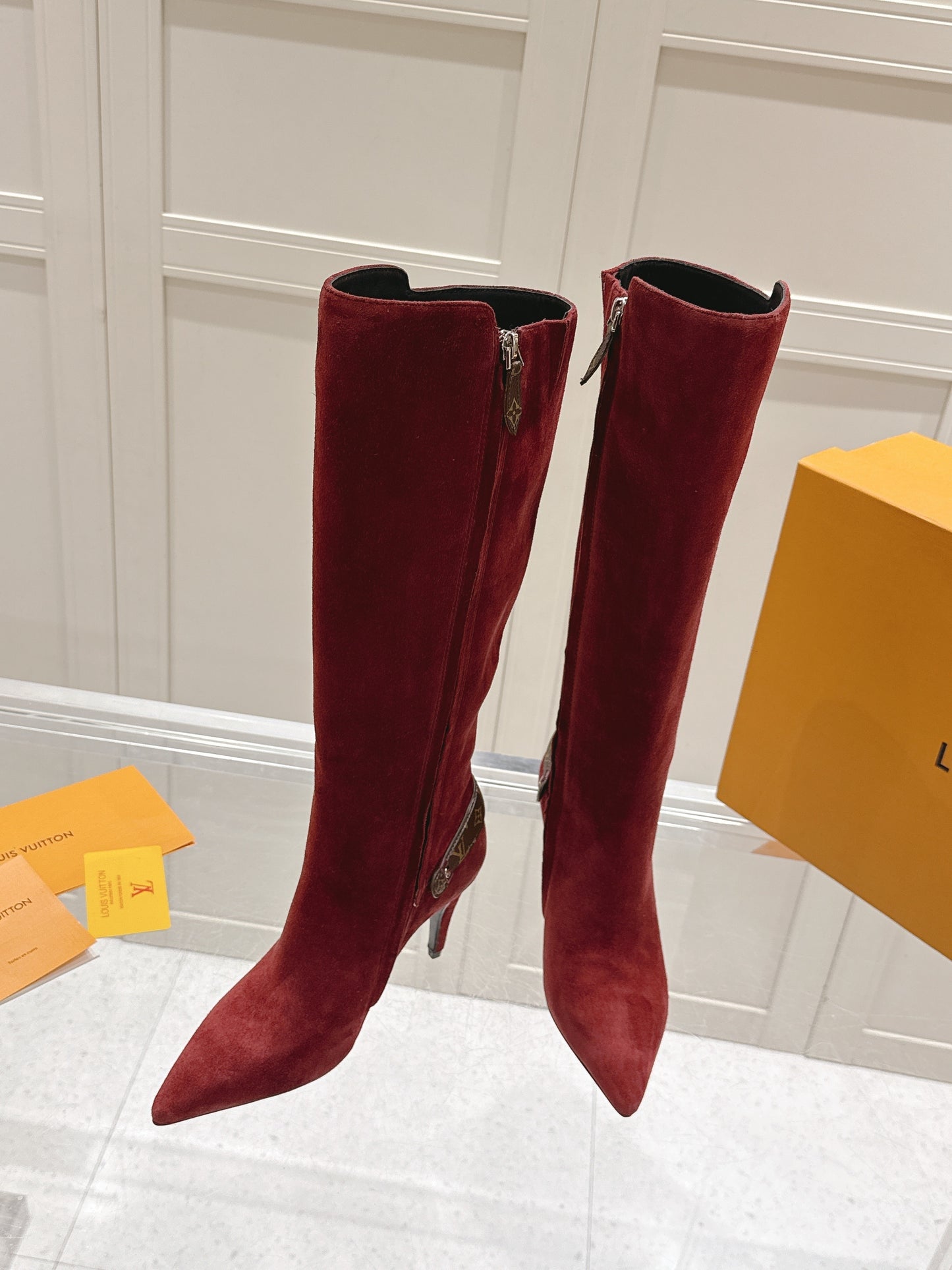 LV Blossom High Boot – Bordeaux Suede with Monogram Flower Heel