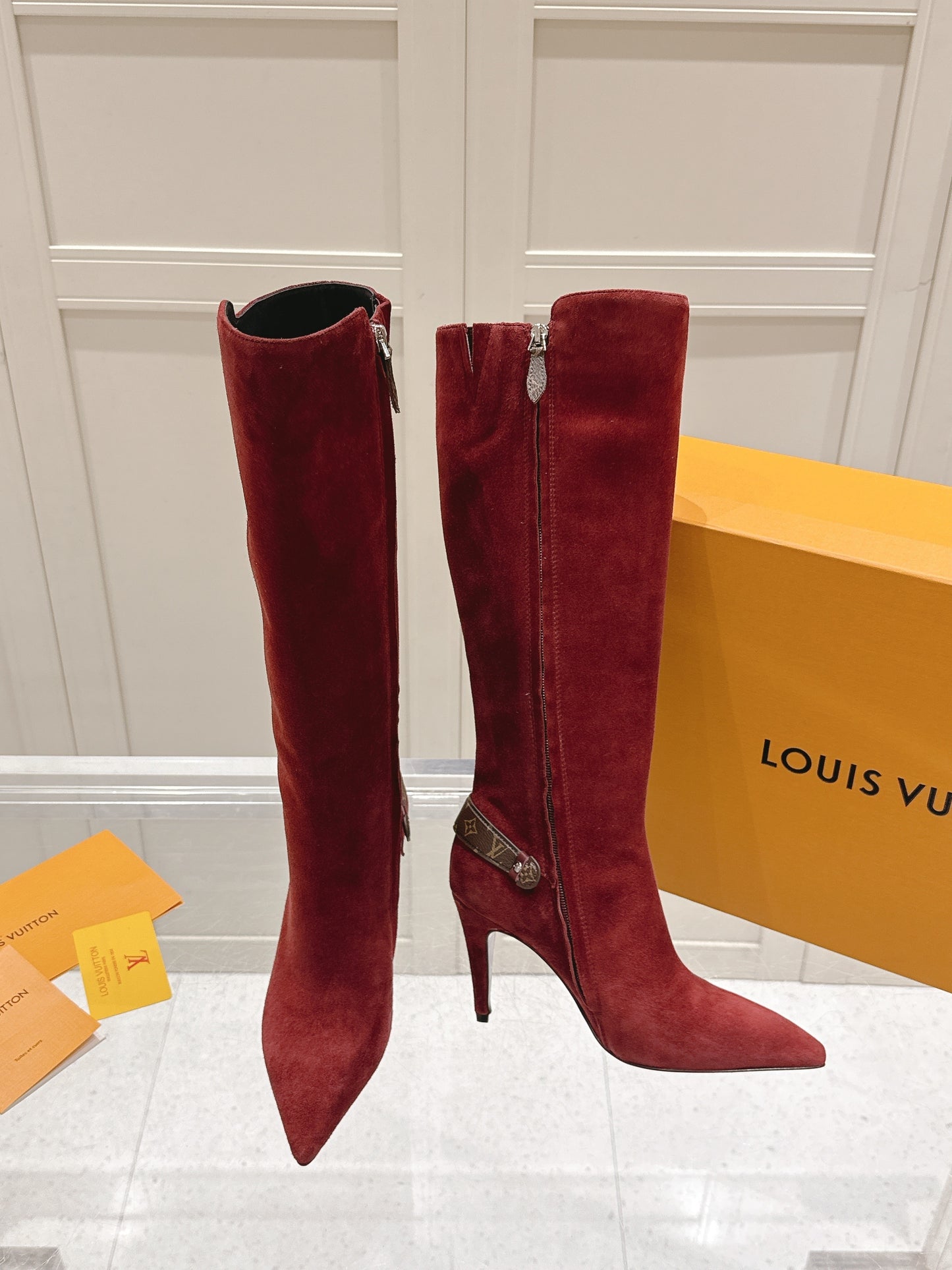 LV Blossom High Boot – Bordeaux Suede with Monogram Flower Heel