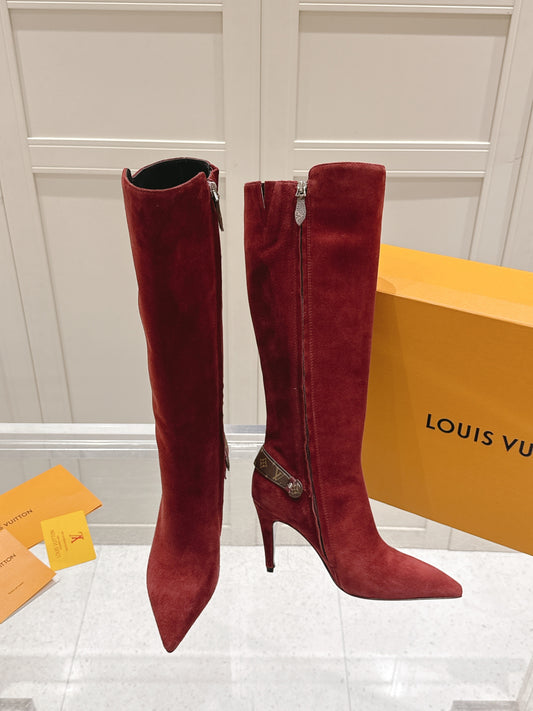 LV Blossom High Boot – Bordeaux Suede with Monogram Flower Heel
