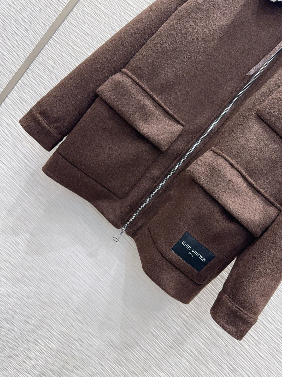 Wool-Blend Workwear L V Blouson – Tobacco Brown with Shearling Collar