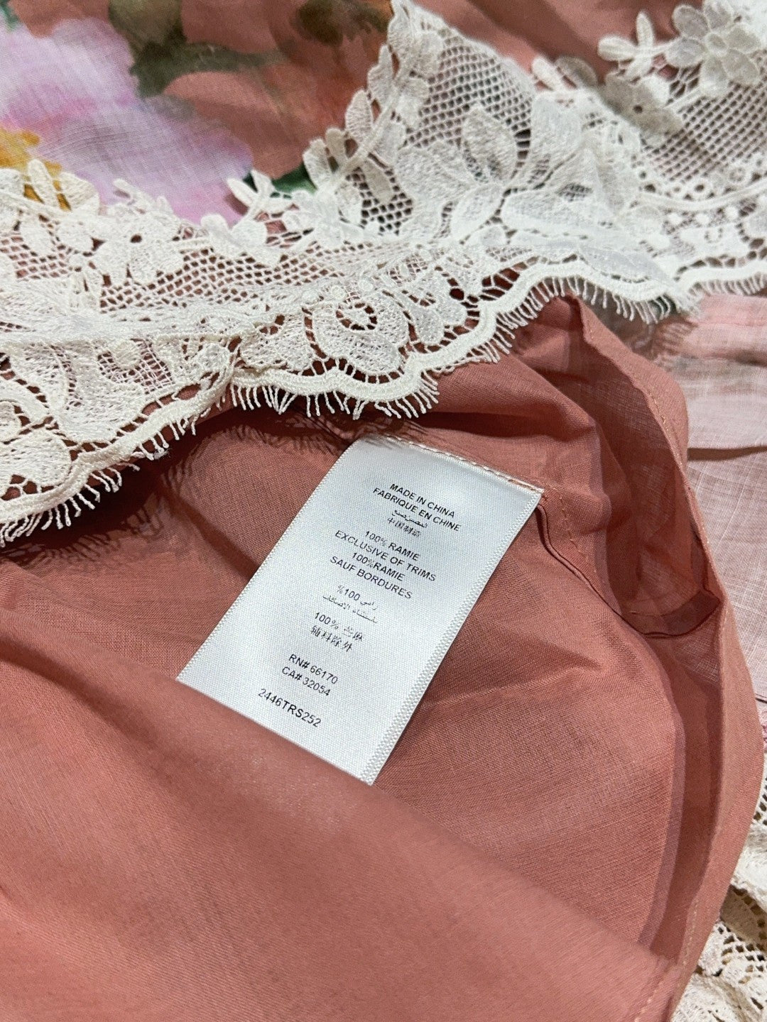Corsage Bauble Lace Mini Dress – Dusty Pink Floral Linen-Blend Mini with Optic White Guipure Lace Trim