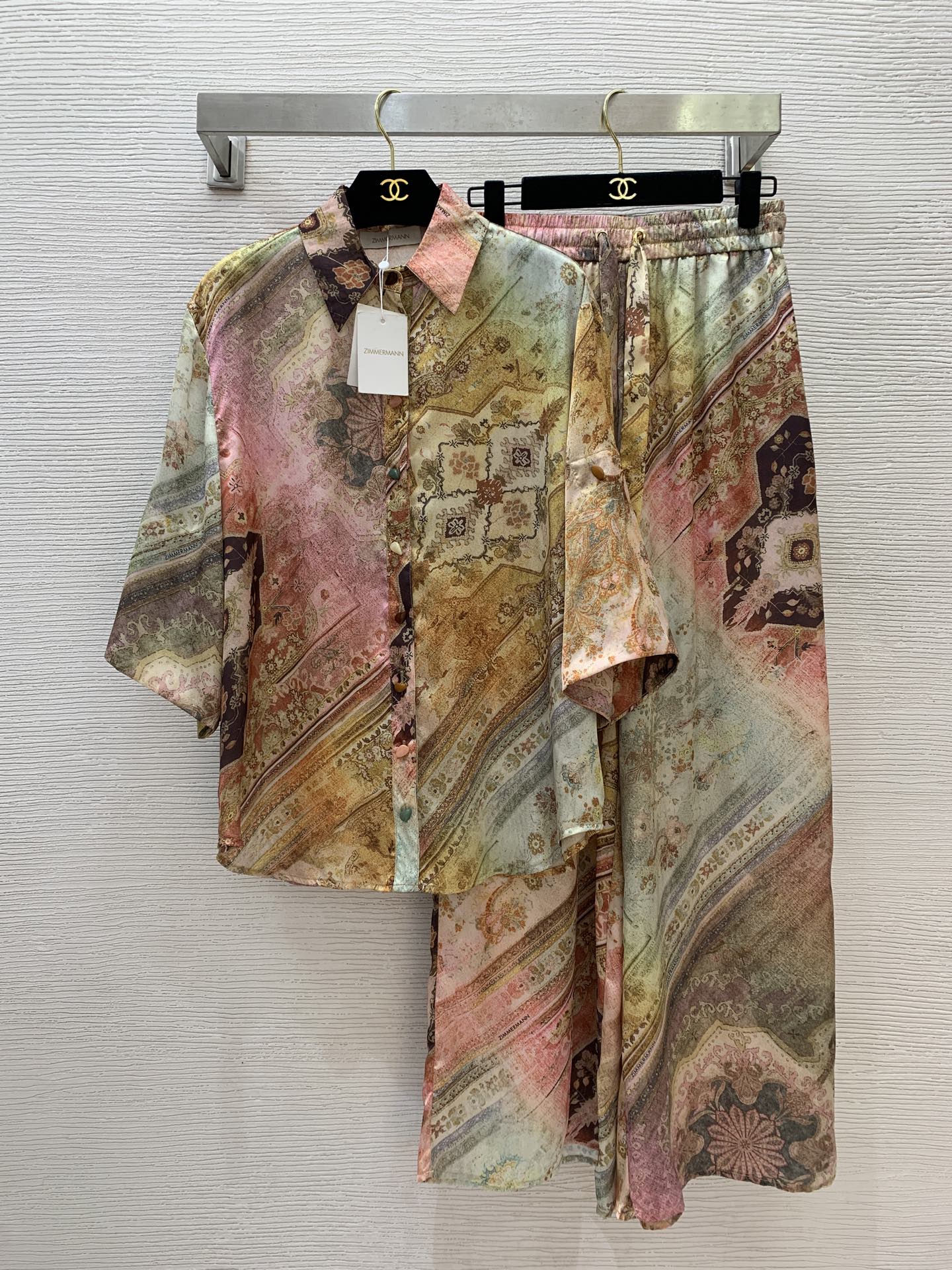 Tallow Relaxed Silk Shirt – Multi-Color Baroque Ombré Twill Silk Blouse