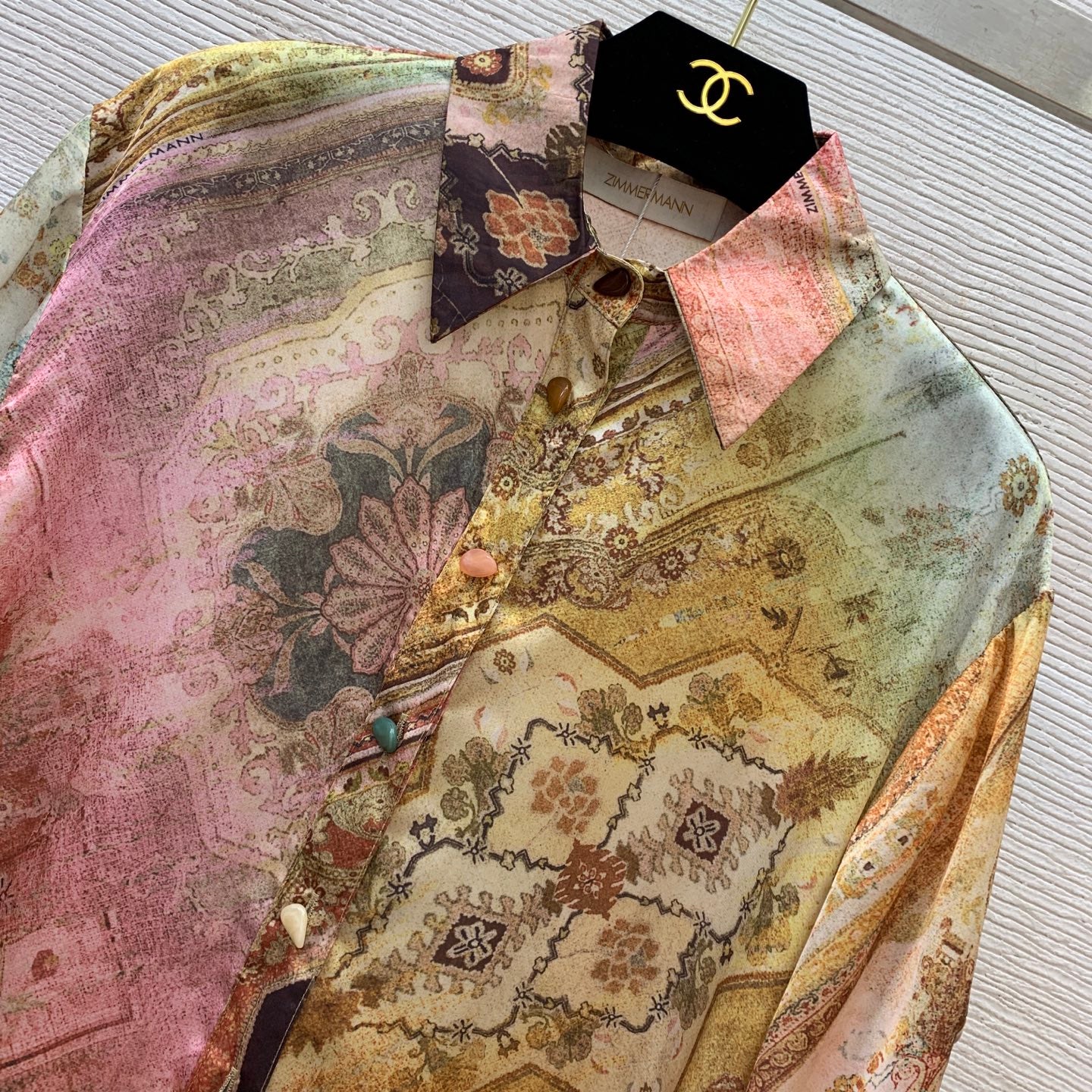 Tallow Relaxed Silk Shirt – Multi-Color Baroque Ombré Twill Silk Blouse