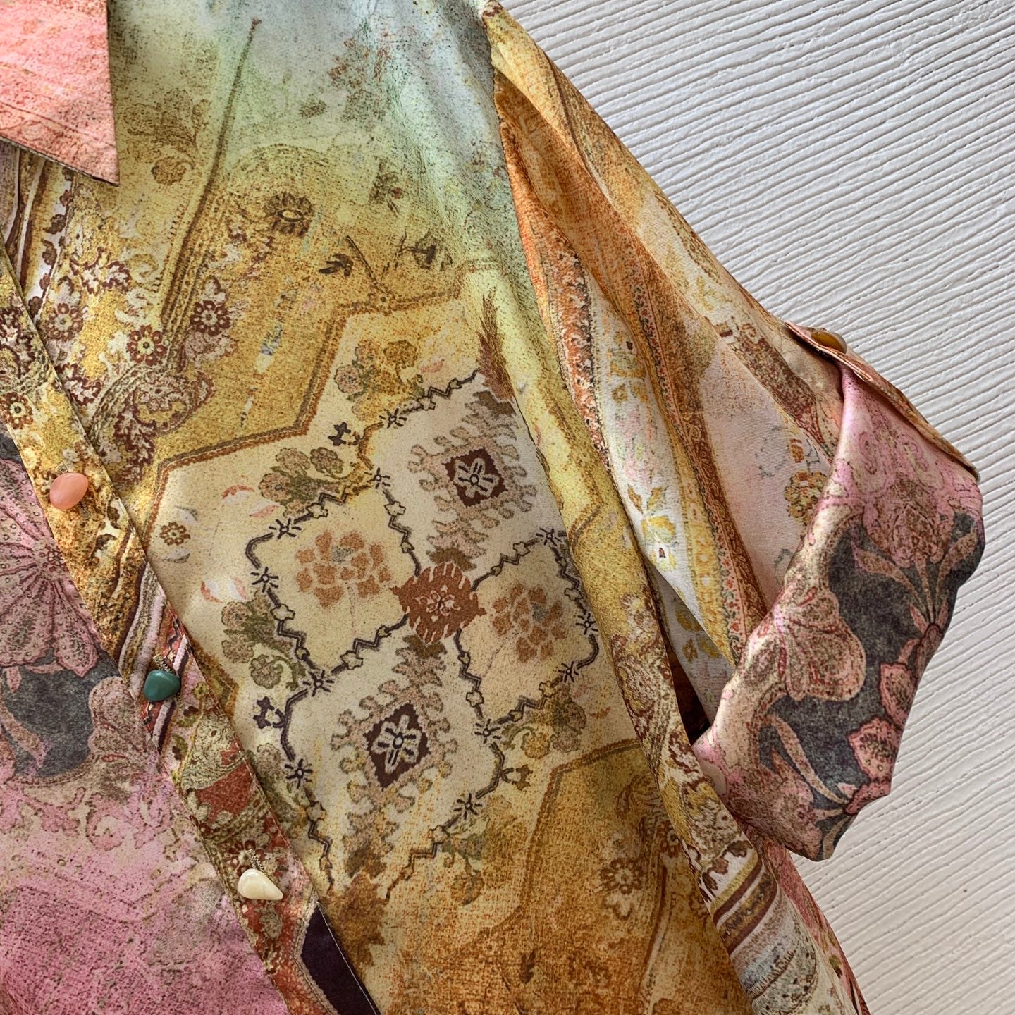 Tallow Relaxed Silk Shirt – Multi-Color Baroque Ombré Twill Silk Blouse