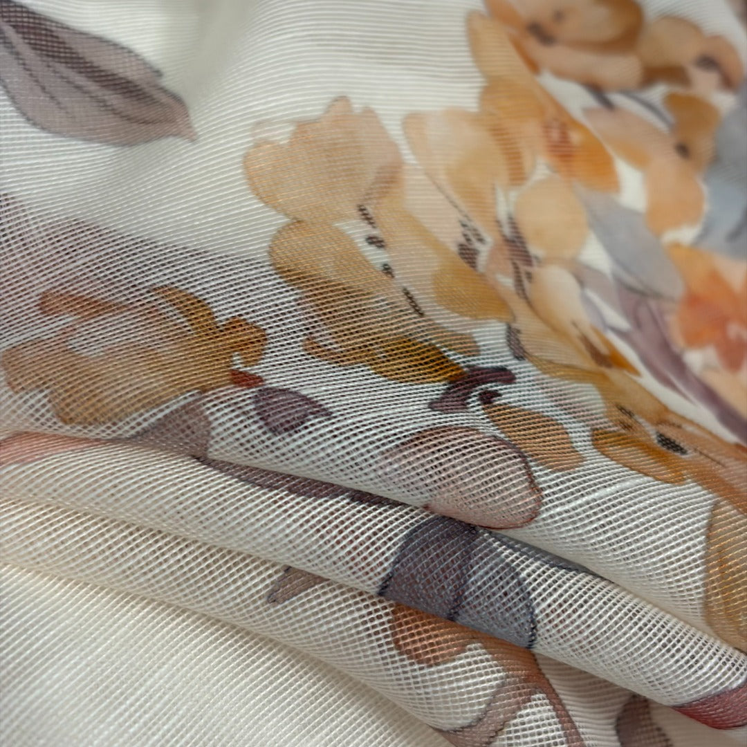 Luna Buttoned Picnic Dress – Ivory Floral & Bird Print Linen-Silk Mini Dress
