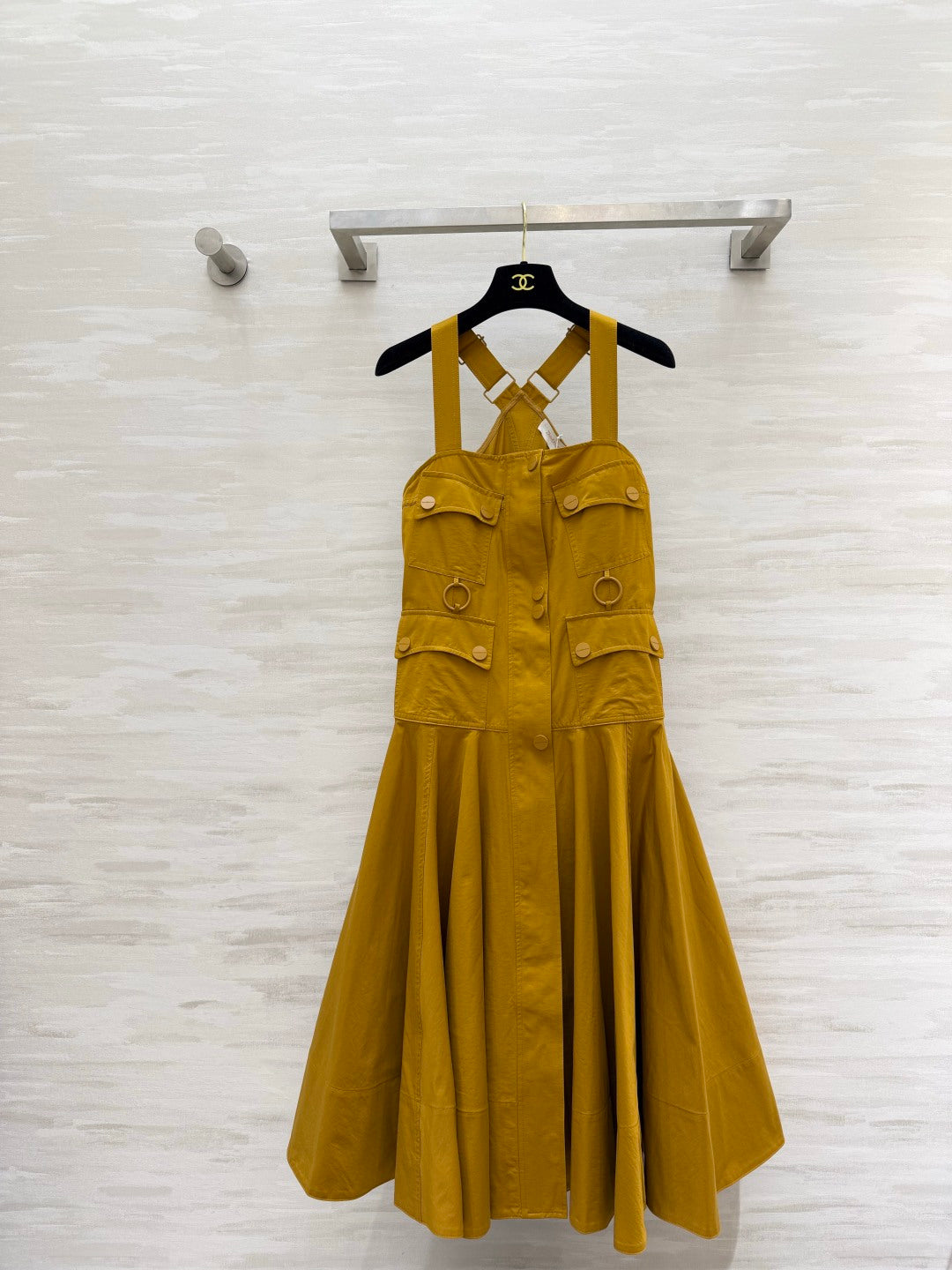 Zimm Master Cargo Midi Dress – Spiced Mustard Cotton Canvas Pinafore Dress