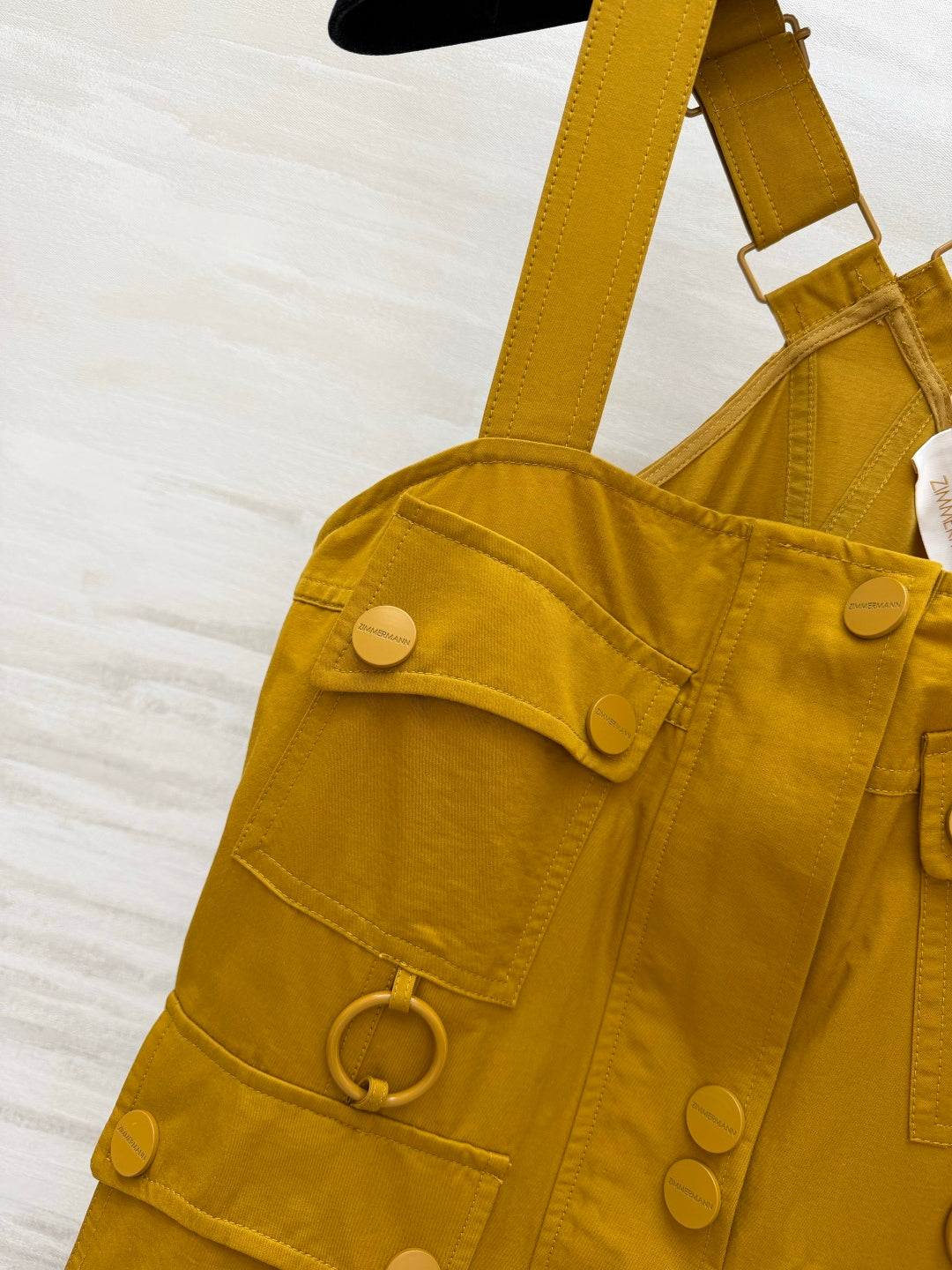 Zimm Master Cargo Midi Dress – Spiced Mustard Cotton Canvas Pinafore Dress