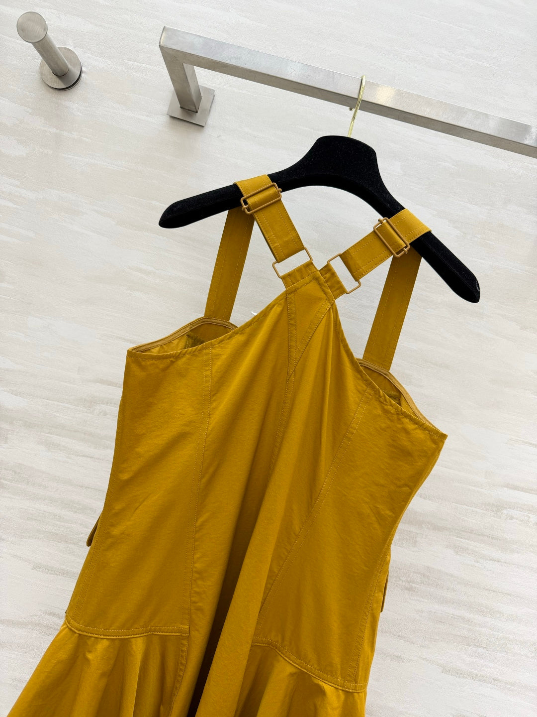 Zimm Master Cargo Midi Dress – Spiced Mustard Cotton Canvas Pinafore Dress