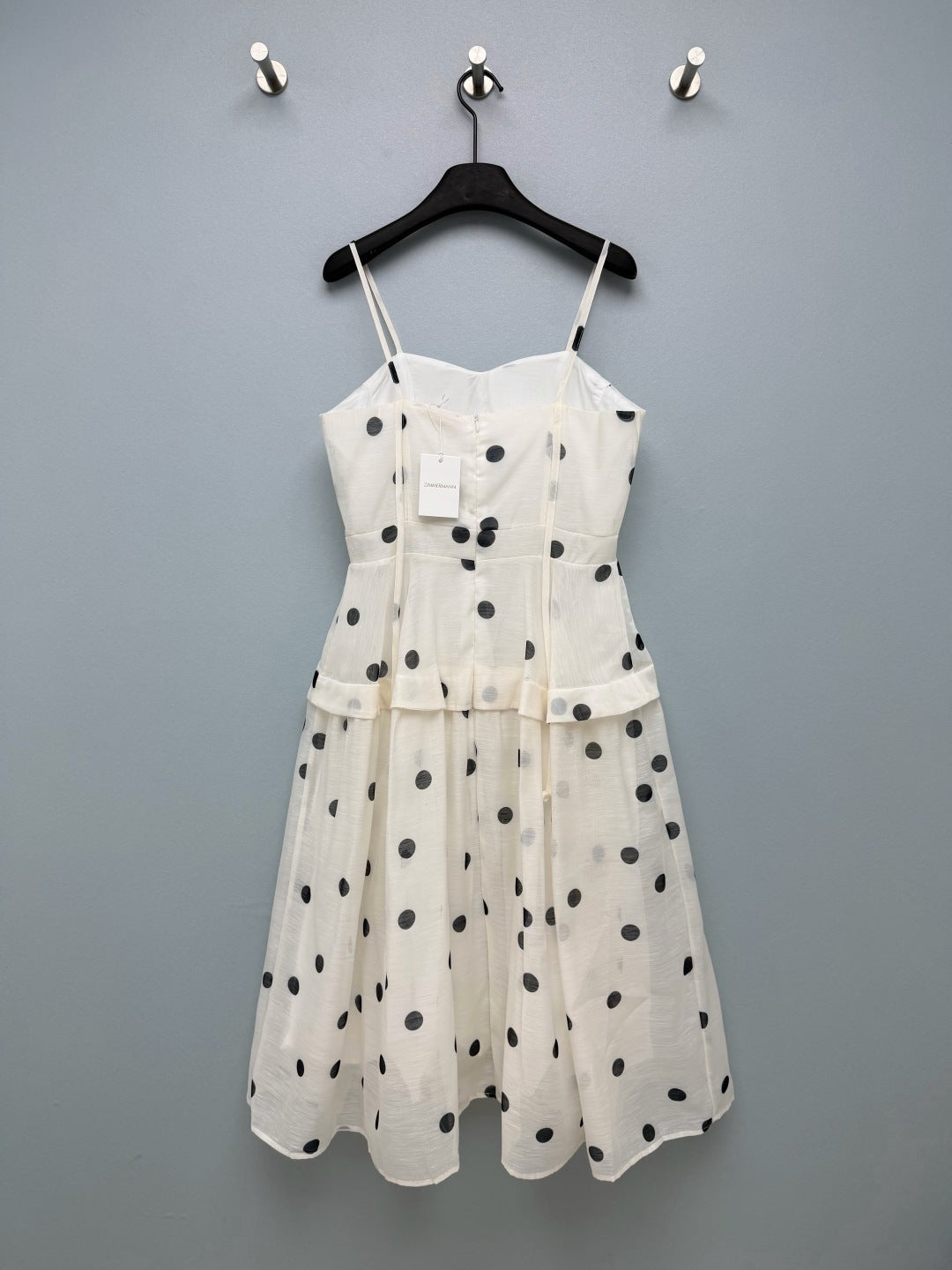 Natura Polka-Dot Tiered Midi Dress – Vintage Cream Linen-Silk Blend Corseted Gown