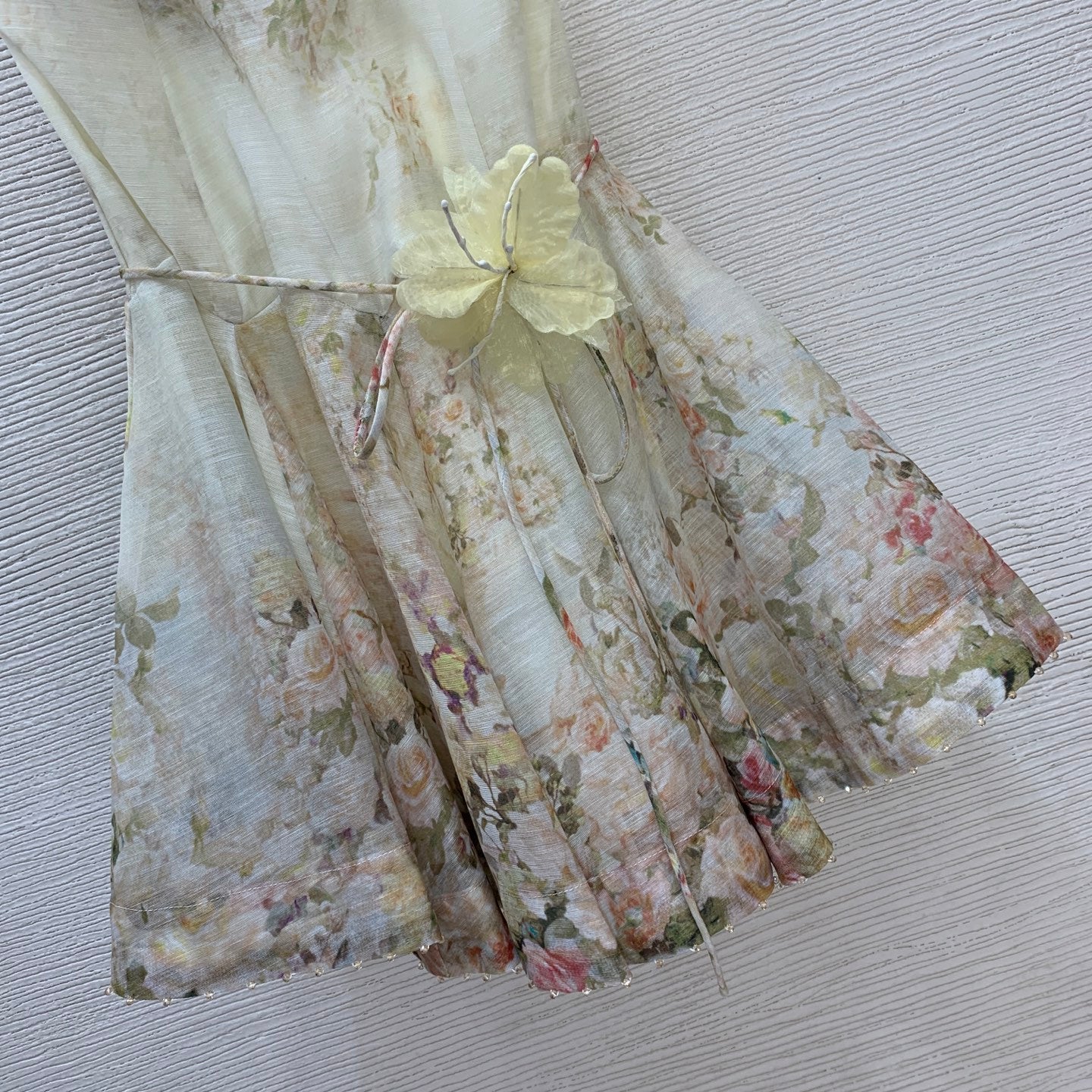 Draped Mini Dress – Vintage Cream and Butter-Yellow Linen-Silk Gown
