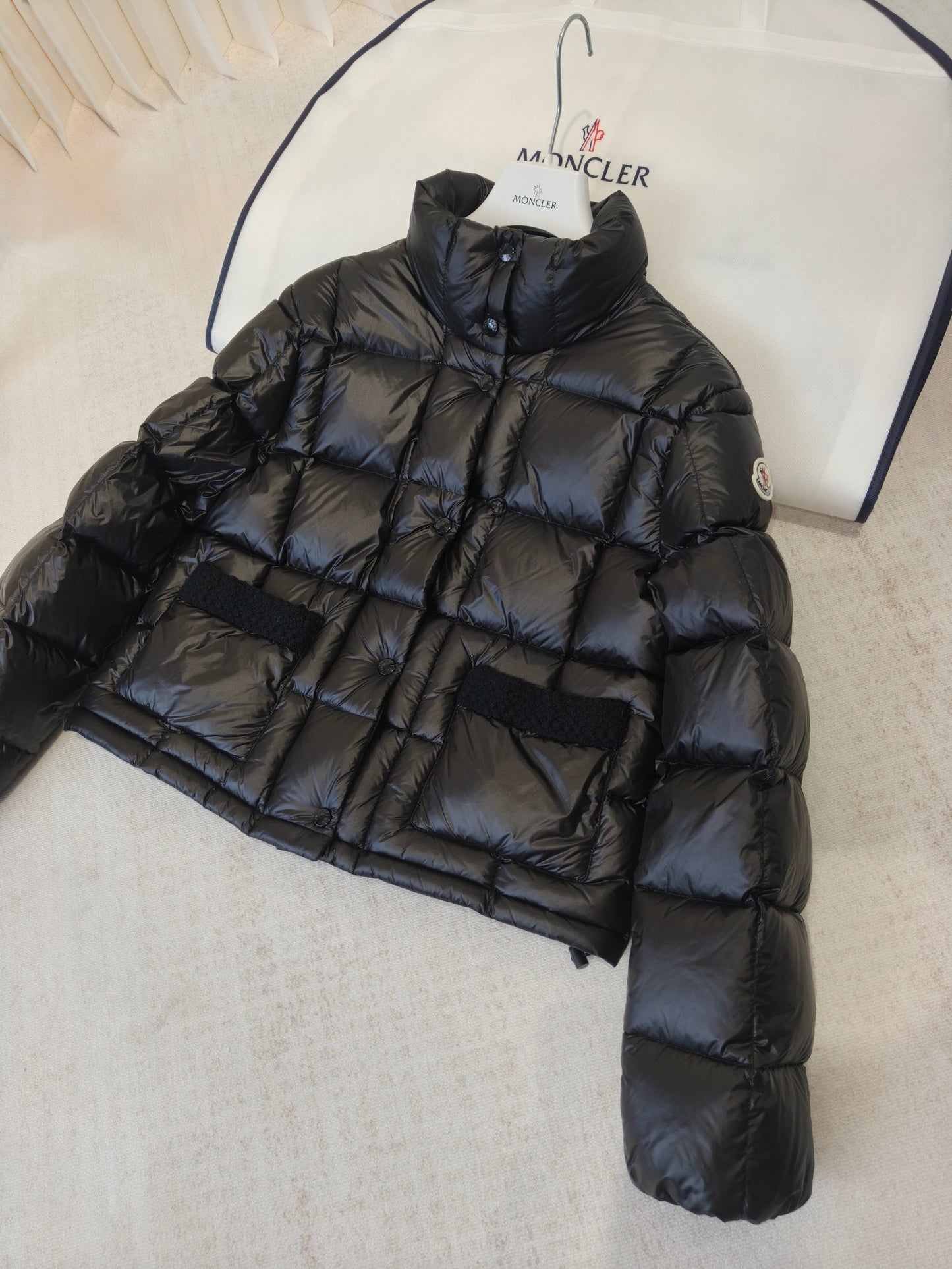 Glossy Black Quilted Puffer Jacket for Women