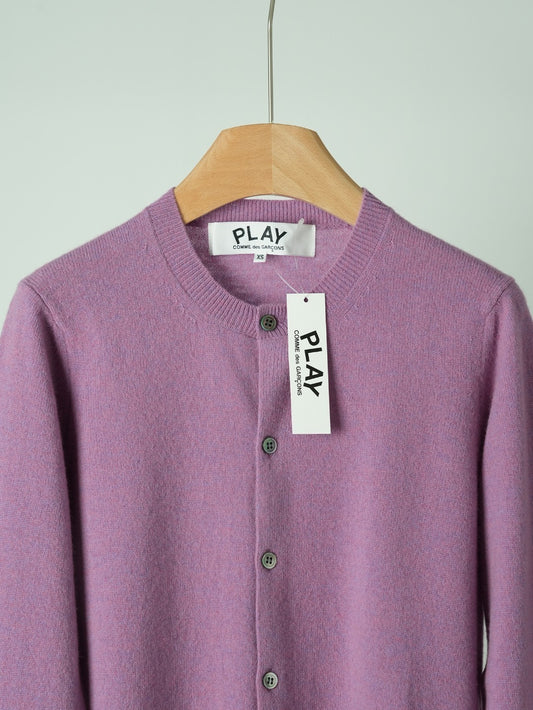 Crewneck Knit Cardigan – Lavender-Purple Heathered Wool Knit Sweater