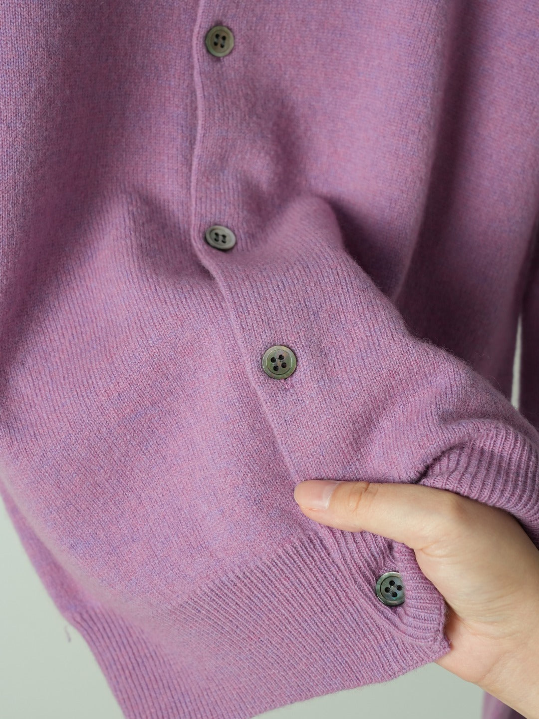 Crewneck Knit Cardigan – Lavender-Purple Heathered Wool Knit Sweater