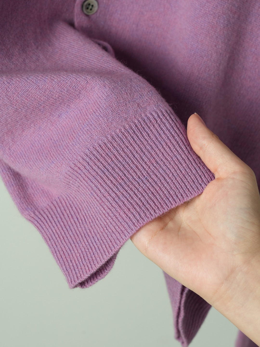 Crewneck Knit Cardigan – Lavender-Purple Heathered Wool Knit Sweater
