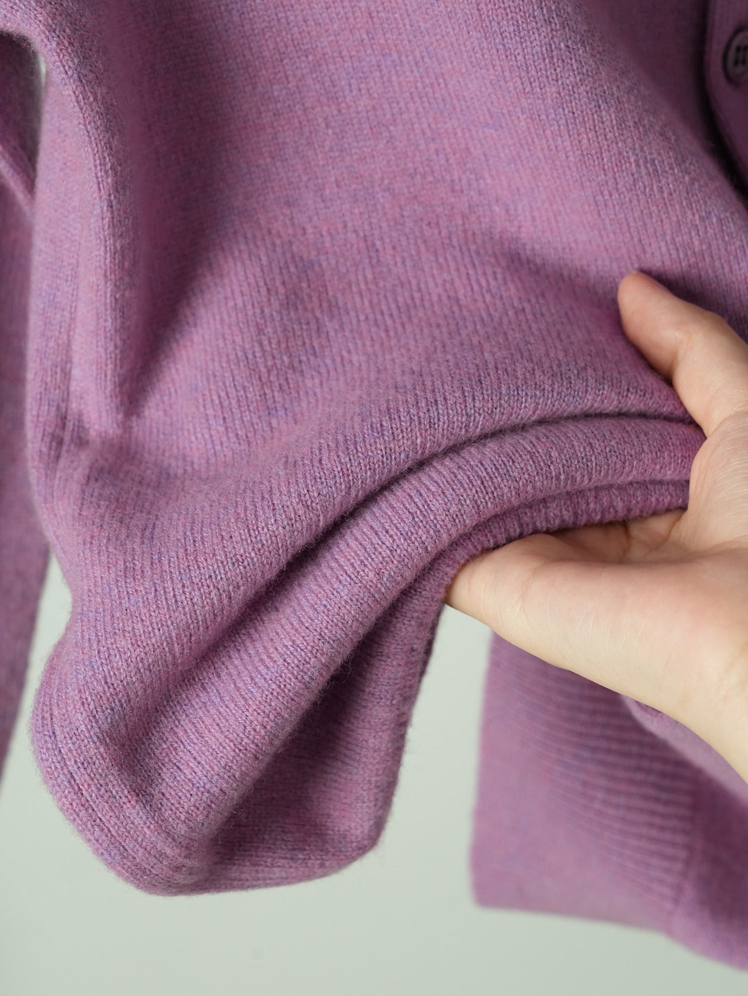 Crewneck Knit Cardigan – Lavender-Purple Heathered Wool Knit Sweater